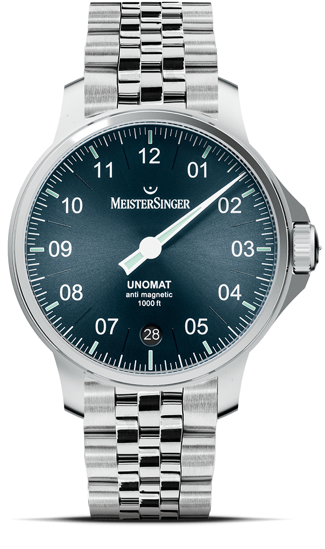 meistersinger-unomat-sonnenschliff-stahlblau-einzeiger-armbanduhr image 1