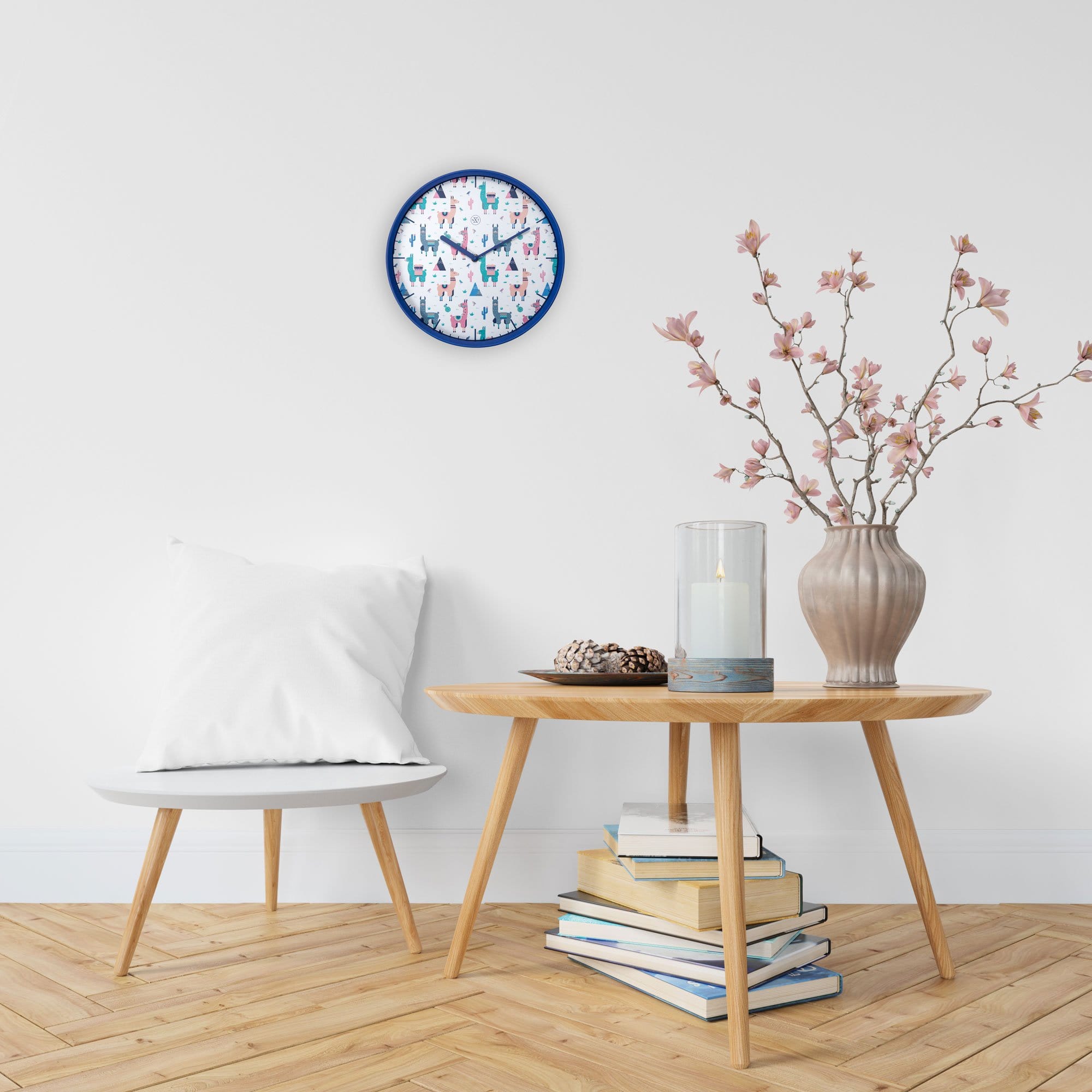 nextime-alpaca-wanduhr-30cm-lautlos-kunststoff-blau-mit-alpaka-print image 7