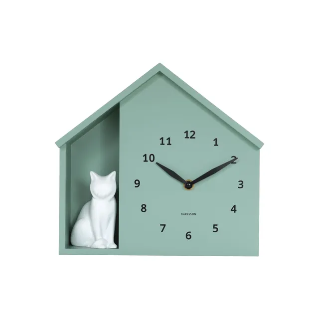 karlsson-sitting-cat-wanduhr-gr-n-24-9x24-9x27-cm image 1