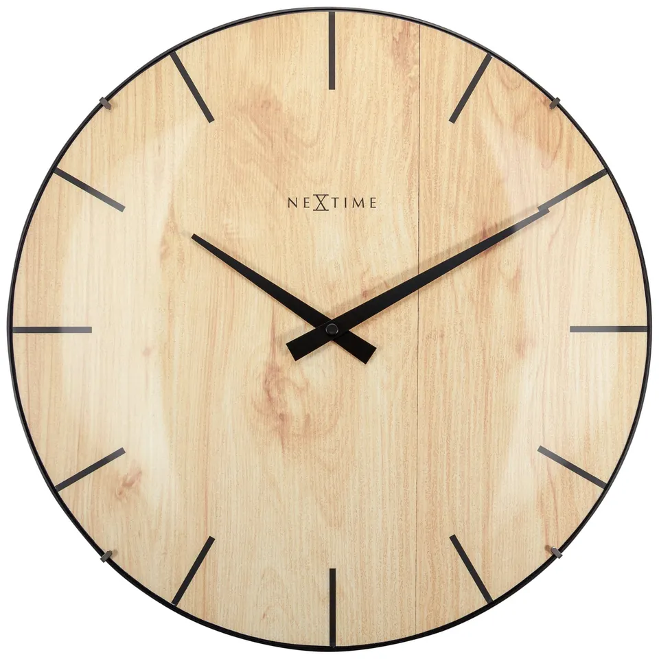 nextime-edge-wood-dome-wanduhr-35-cm-glas-holzprint image 1