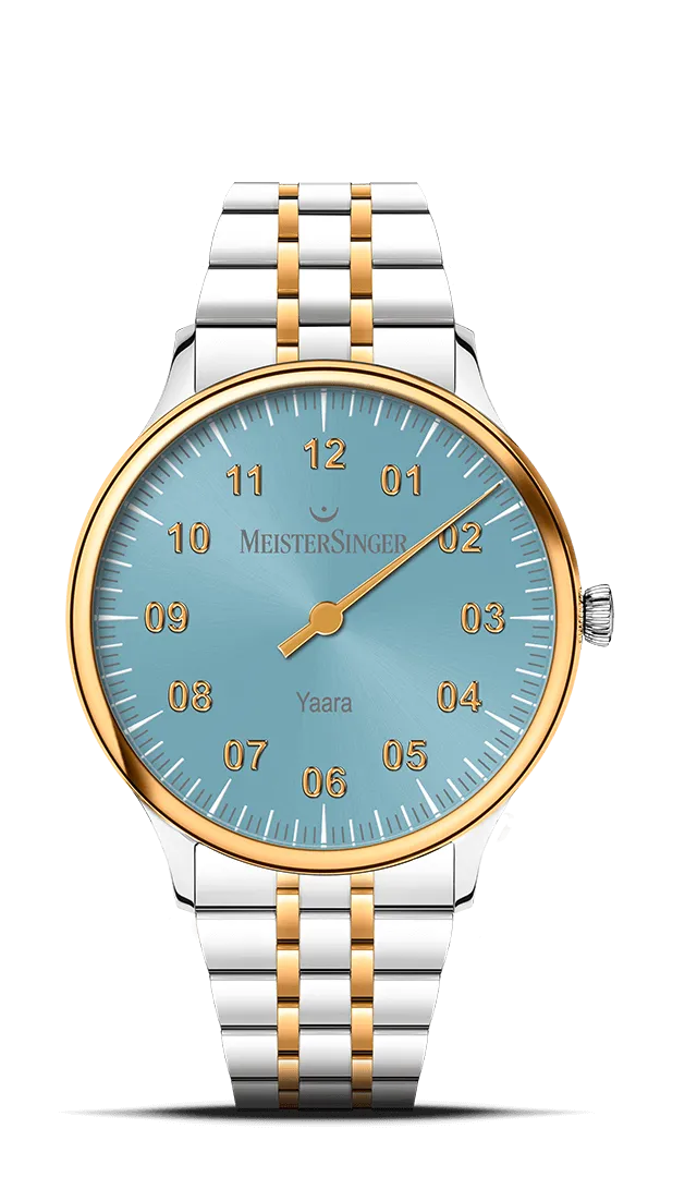 meistersinger-yaara-einzeiger-armbanduhr-eisblau-mit-gold image 1