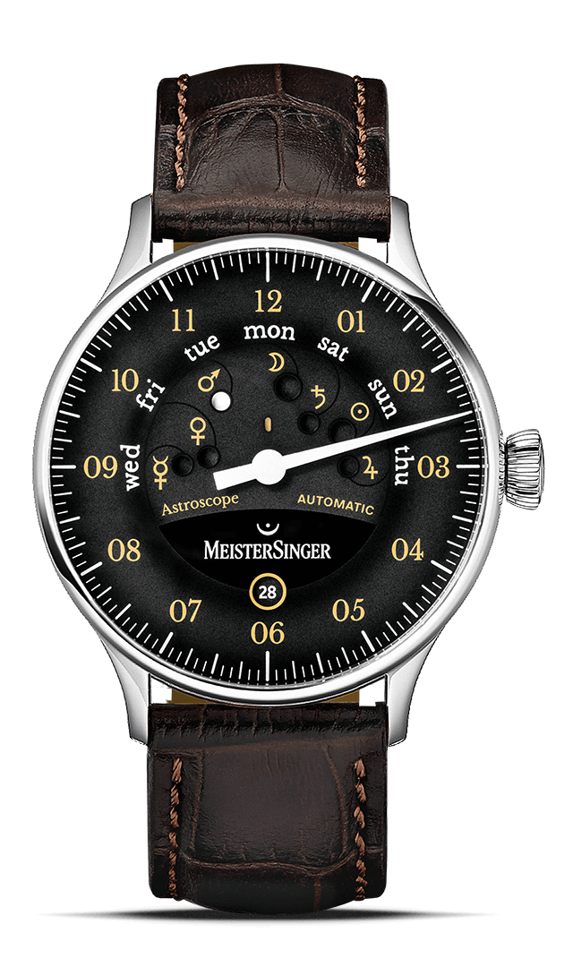 meistersinger-astroscope-schwarz-mit-old-radium-einzeigeruhr image 1