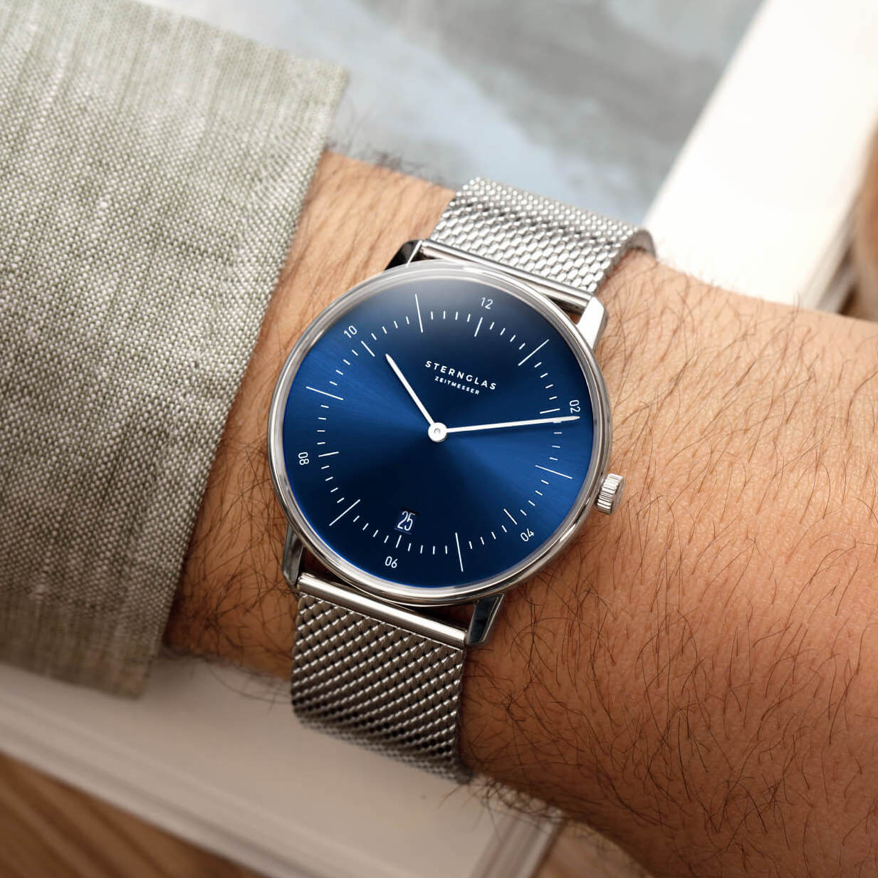 sternglas-naos-quarzuhr-38-mm-tiefblau-mit-edelstahlarmband image 2