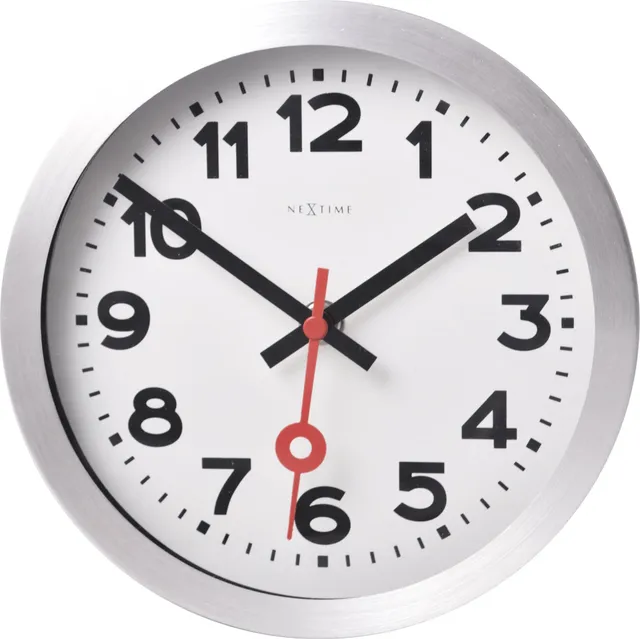nextime-station-numbers-tisch-wanduhr-19cm-aluminium-wei-silber-lautlos image 1
