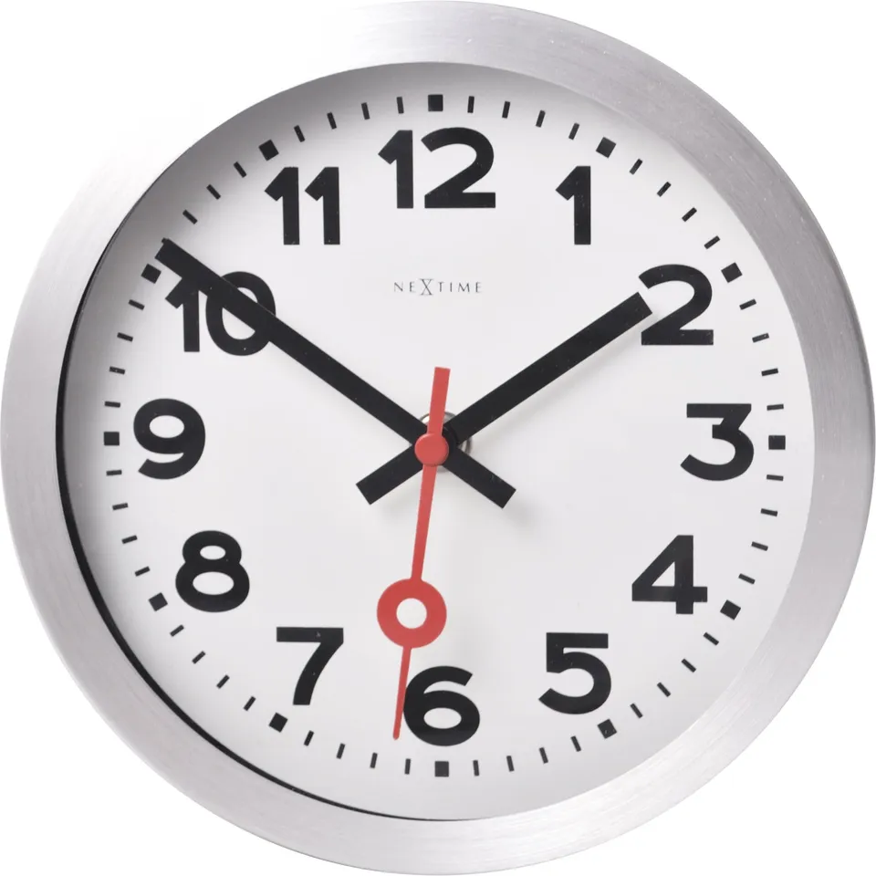 nextime-station-numbers-tisch-wanduhr-19cm-aluminium-wei-silber-lautlos image 1