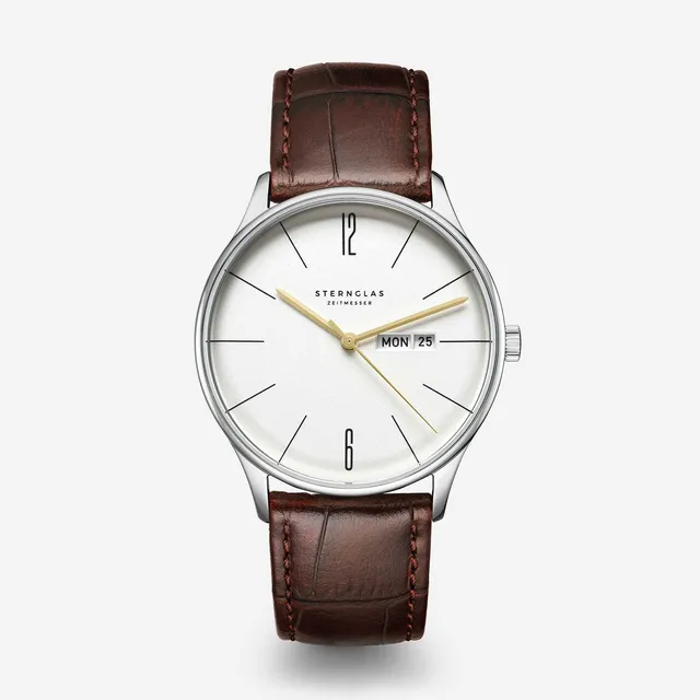 sternglas-berlin-quarzuhr-38-mm-metrosilber-mit-lederarmband image 1