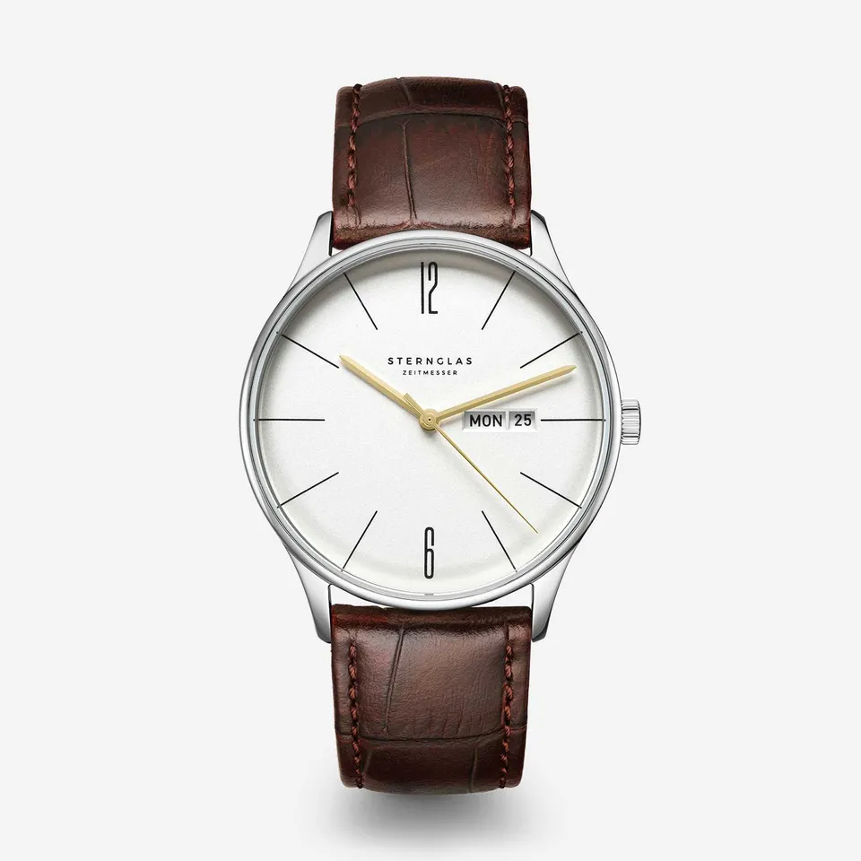 sternglas-berlin-quarzuhr-38-mm-metrosilber-mit-lederarmband image 1