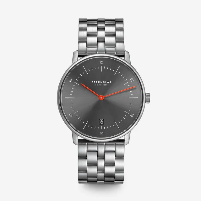 sternglas-naos-edition-basalt-38mm-quarzuhr-dunkelgrau-mit-rot-orange image 1