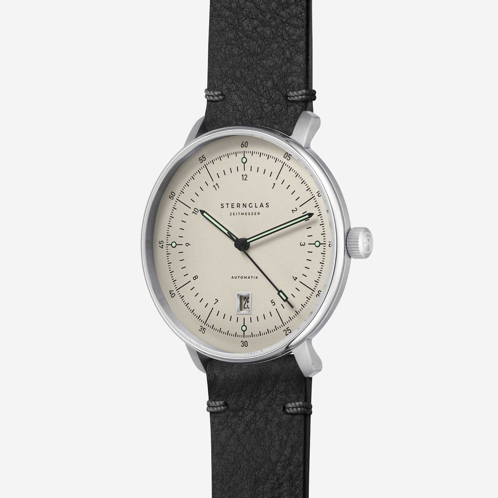sternglas-hamburg-pro-automatik-alabaster-automatikuhr-42-mm-silber-mit-lederban image 3